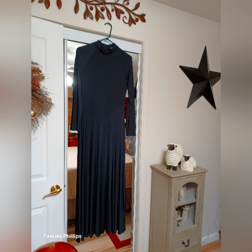 Chic Black Long Sleeve Dress Opening In Back